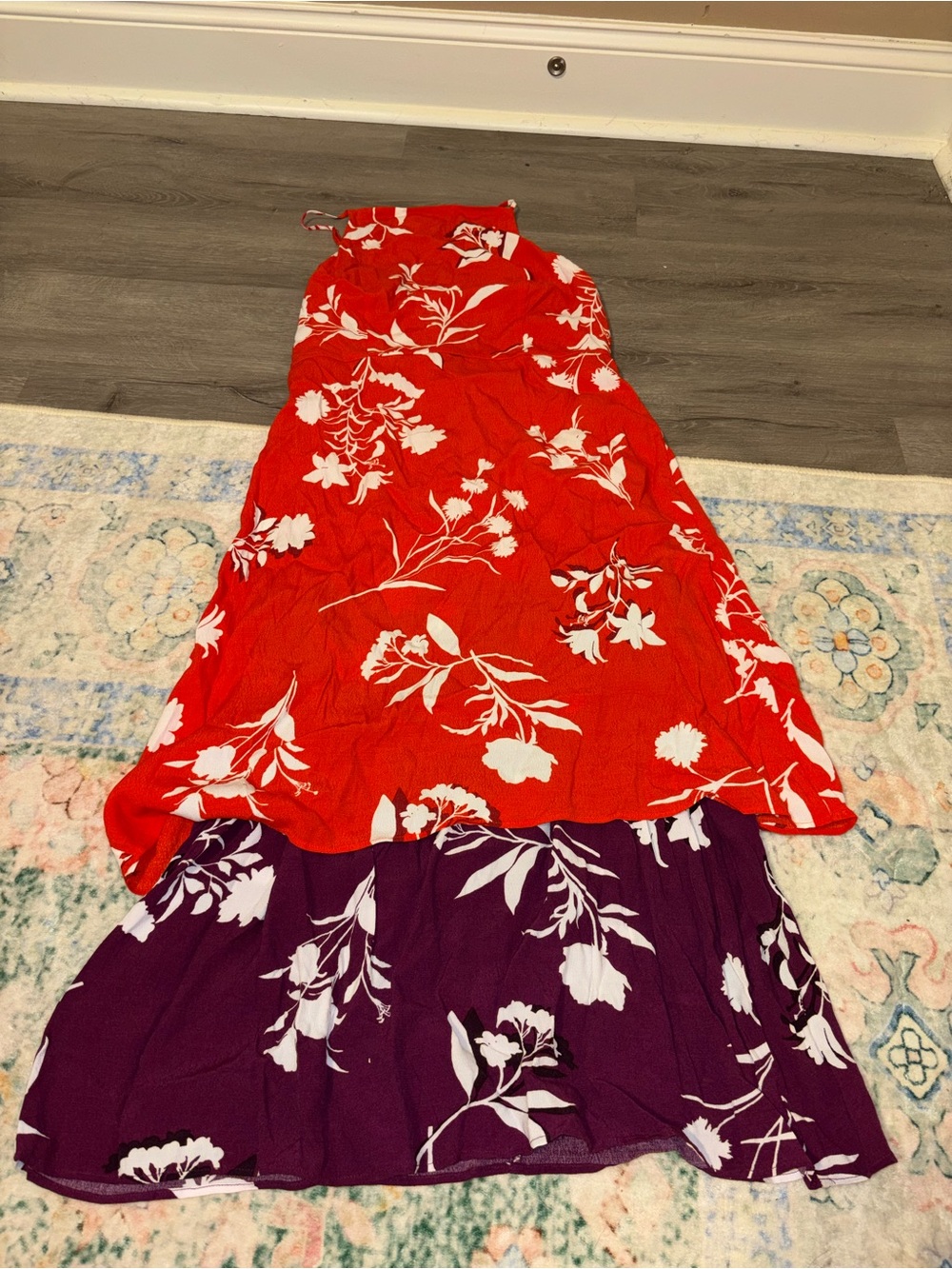 Ann Taylor Red & Purple Floral High-Low Dress